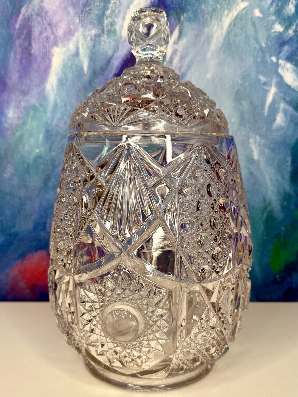 Fostoria Early American Clear Glass Brazilian Pattern Biscuit Cracker Jar & Lid